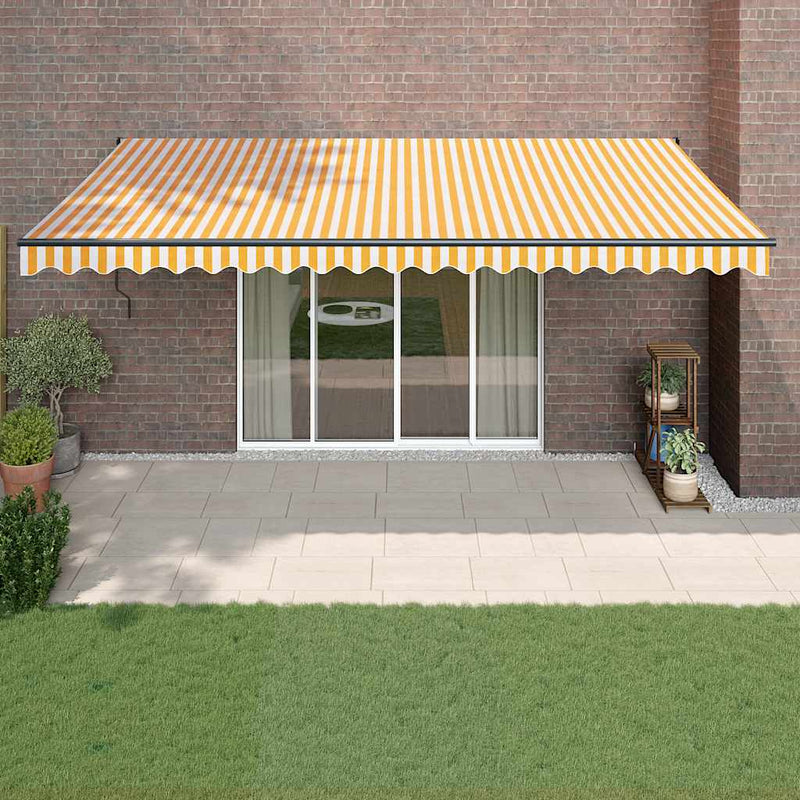 Load image into Gallery viewer, Vidaxl luifel automatisch uitschuifbaar 5x3 m geel en wit

