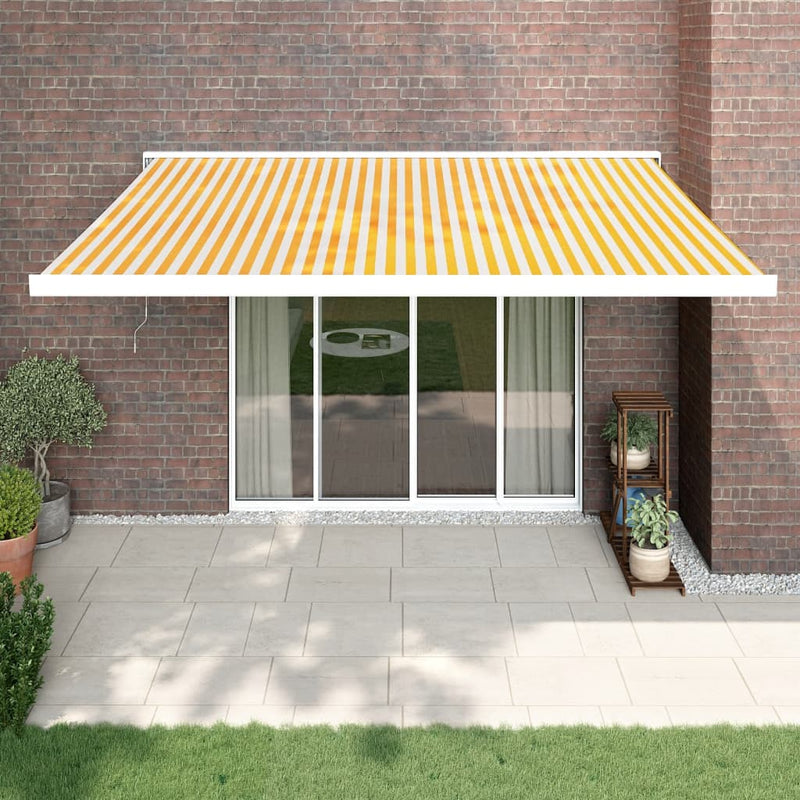 Load image into Gallery viewer, VidaXL Luifel uittrekbaar 4x3 m stof en aluminium geel en wit
