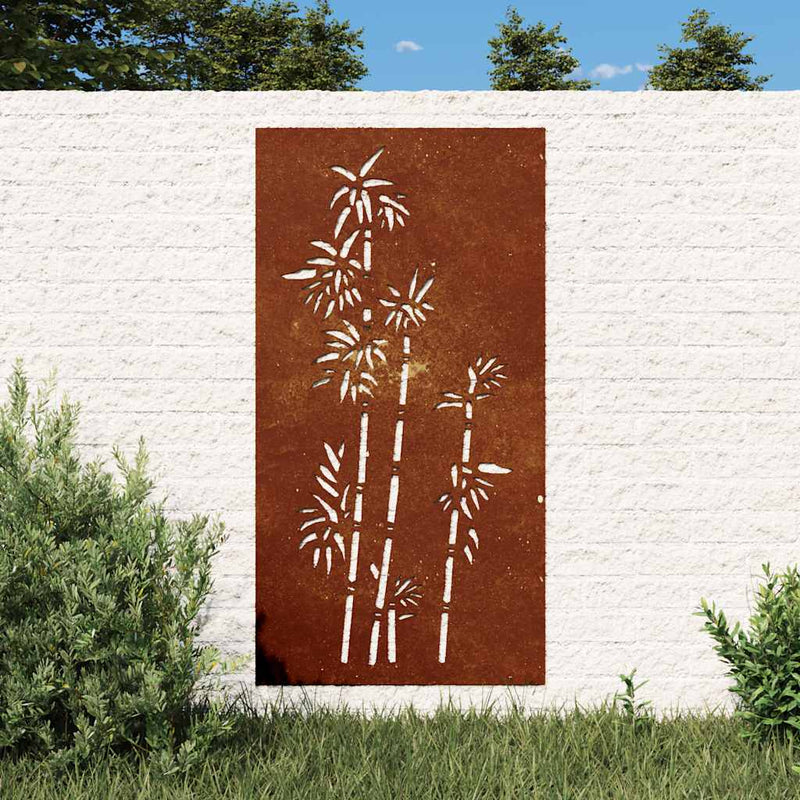 Load image into Gallery viewer, Vidaxl wanddecoratie tuin bamboe-ontwerp 105x55 cm cortenstaal
