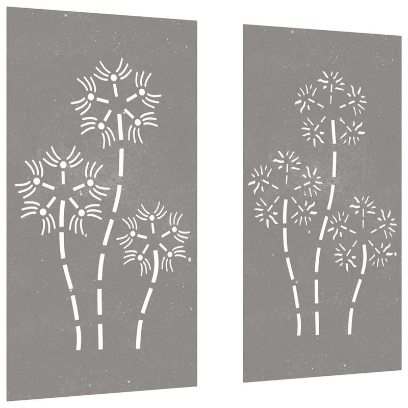 Afbeelding laden in galerijviewer, Vidaxl wanddecoratie tuin 2 st bloemenontwerp 105x55 cm cortenstaal
