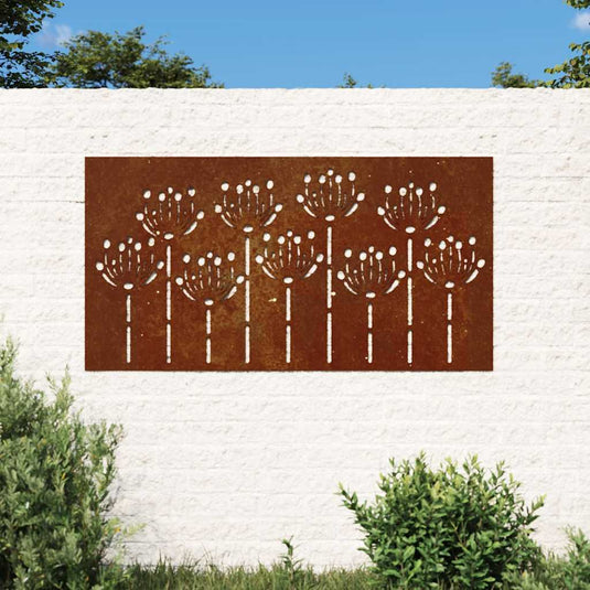Vidaxl wanddecoratie tuin bloemenontwerp 105x55 cm cortenstaal