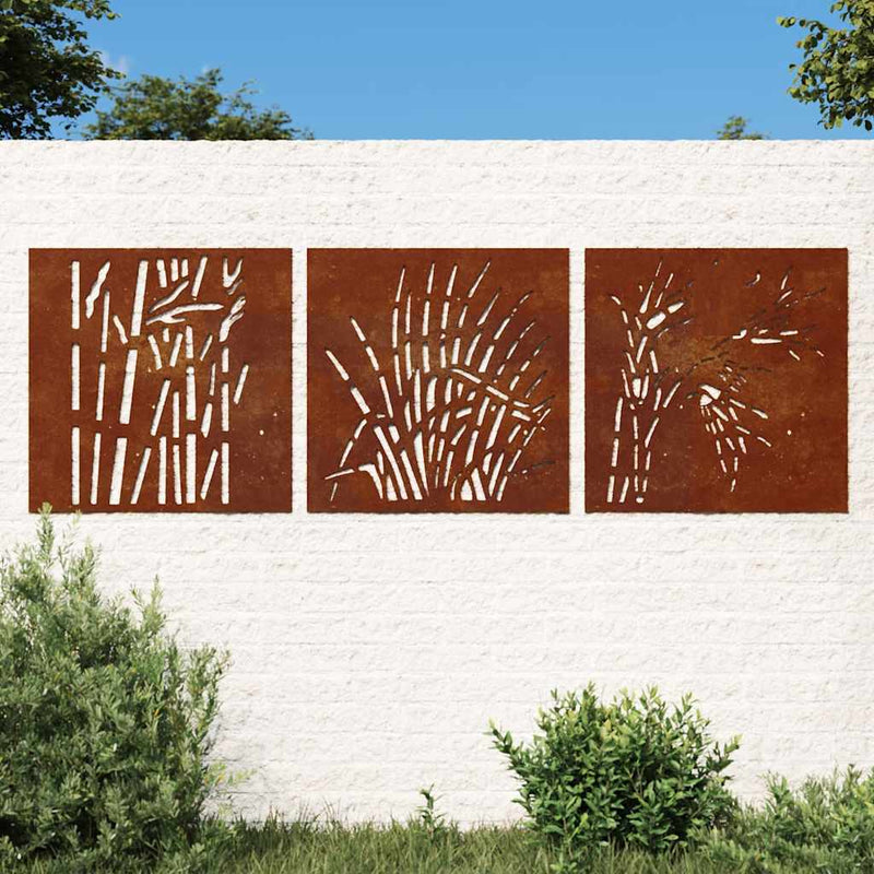 Load image into Gallery viewer, Vidaxl wanddecoratie tuin 3 st grasontwerp 55x55 cm cortenstaal
