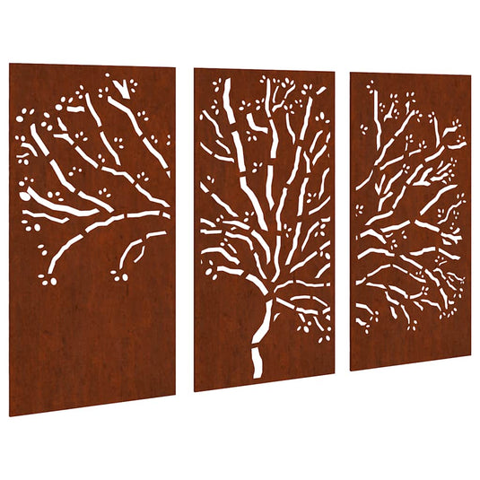 Vidaxl 3-delige tuindecoratieset boomontwerp 105x55 cm cortenstaal