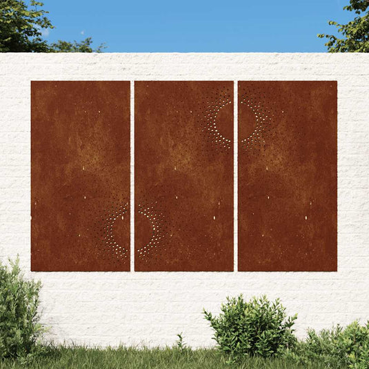 Vidaxl wanddecoratie tuin 3 st zonontwerp 105x55 cm cortenstaal