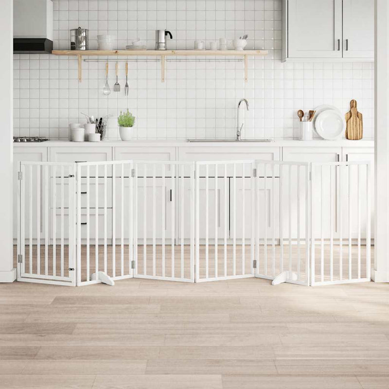 Load image into Gallery viewer, Vidaxl hondenhek met deur opvouwbaar 6 panelen wit 300 cm populierenhout
