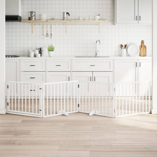 Vidaxl hondenhek inklapbaar met deur 4 panelen 320 cm populierhout wit