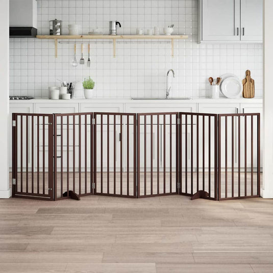 Vidaxl hondenhek met deur opvouwbaar 6 panelen bruin 300 cm populierenhout
