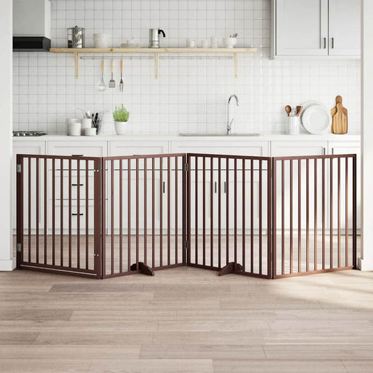 Vidaxl hondenhek met deur opvouwbaar 4 panelen bruin 320 cm populierenhout