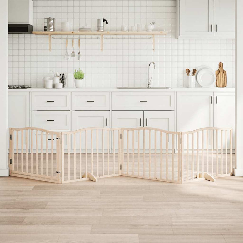 Load image into Gallery viewer, Vidaxl hondenhek inklapbaar met deur 4 panelen 320 cm populierenhout
