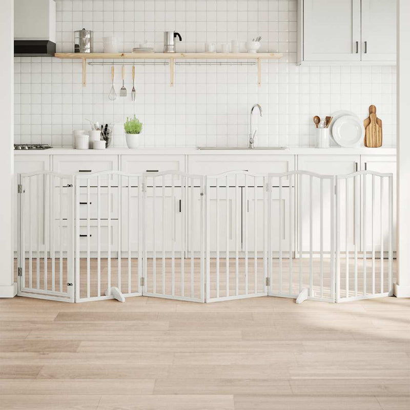 Load image into Gallery viewer, Vidaxl hondenhek inklapbaar met deur 6 panelen 300 cm populierhout wit
