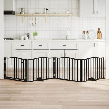Vidaxl hondenhek met deur opvouwbaar 4 panelen zwart 320 cm populierenhout