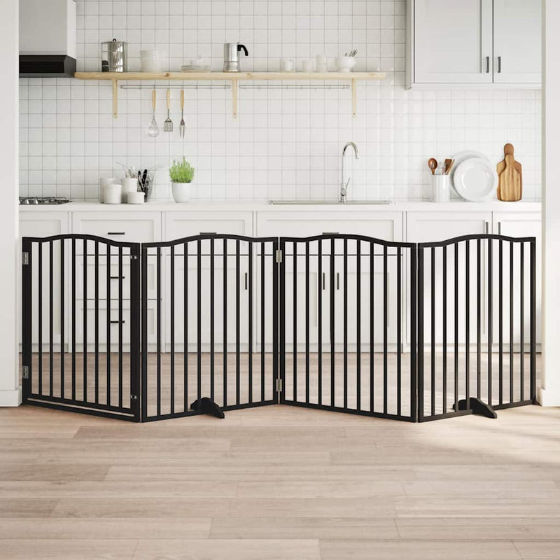 Load image into Gallery viewer, Vidaxl hondenhek inklapbaar 4 panelen 320 cm populierenhout zwart
