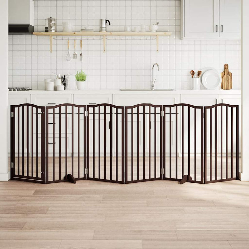 Load image into Gallery viewer, Vidaxl hondenhek inklapbaar 6 panelen 300 cm populierenhout bruin eik
