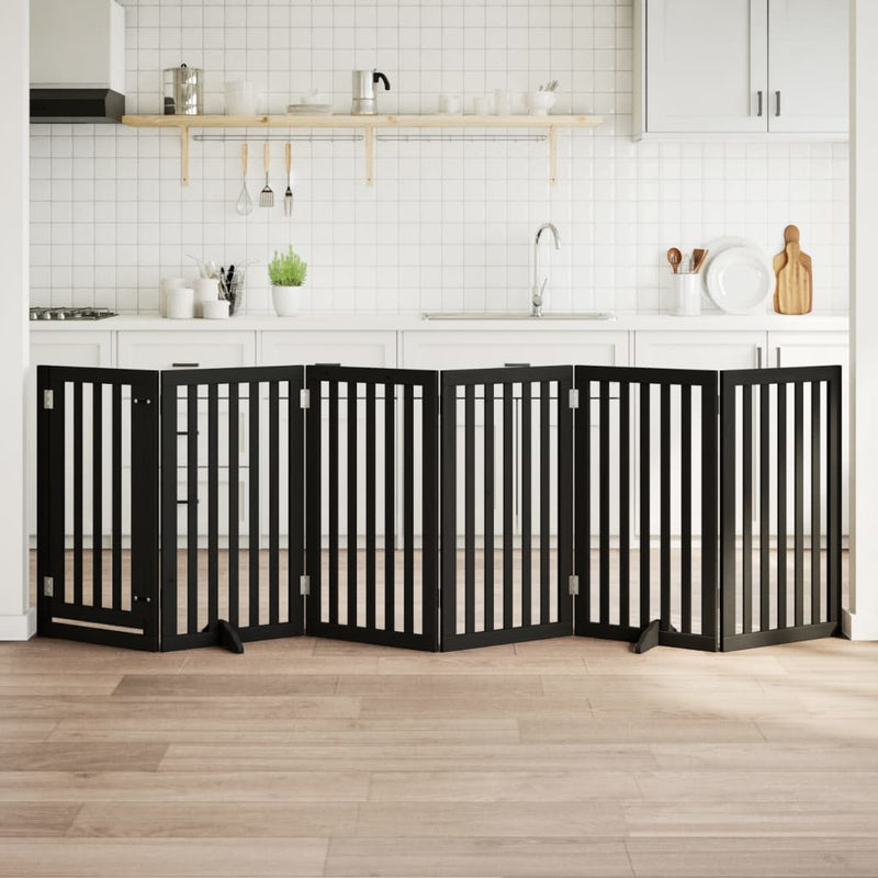 Load image into Gallery viewer, Vidaxl hondenhek inklapbaar 6 panelen 300 cm populierenhout zwart
