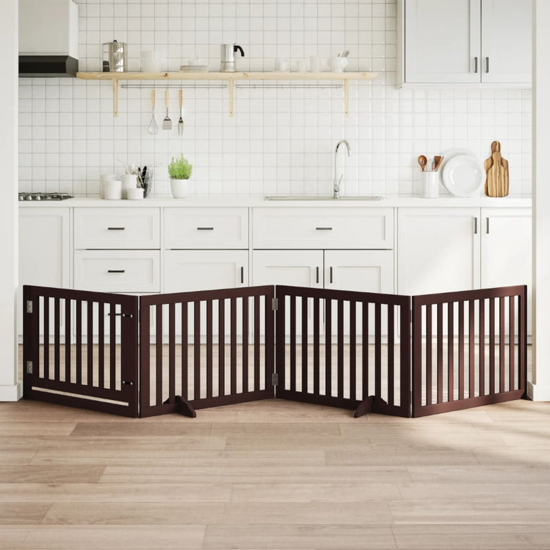 Load image into Gallery viewer, Vidaxl hondenhek inklapbaar 4 panelen 320 cm populierenhout bruin
