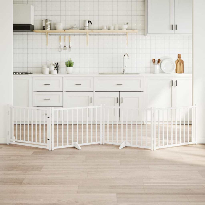 Load image into Gallery viewer, Vidaxl hondenhek inklapbaar 4 panelen 320 cm massief vurenhout wit
