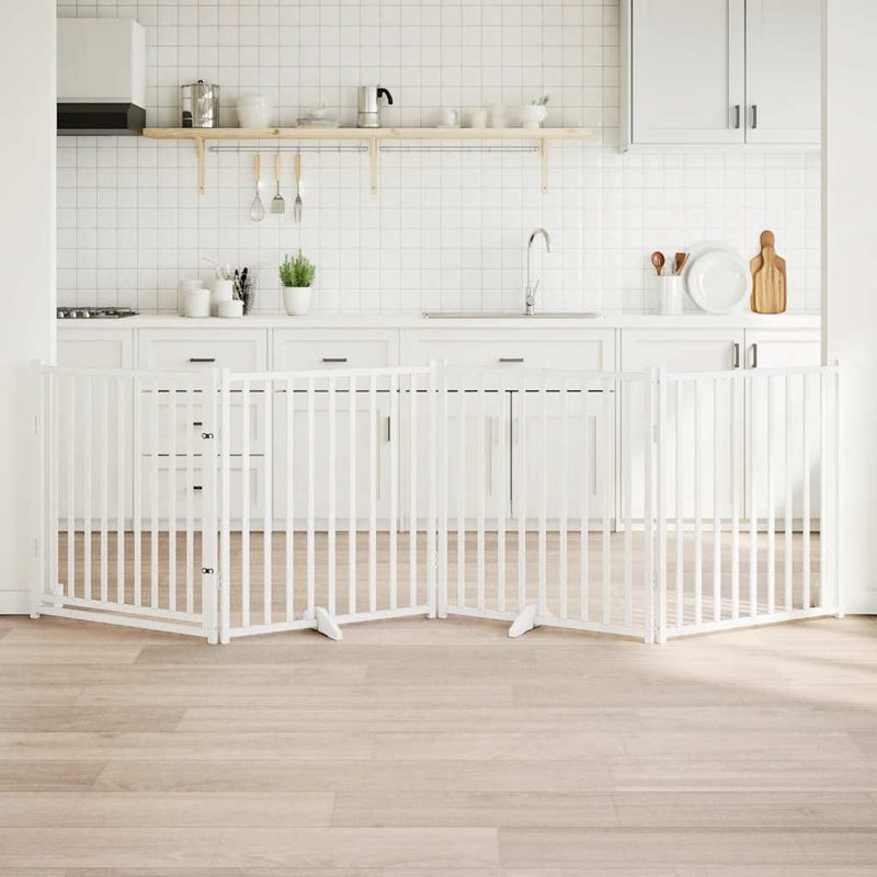 Load image into Gallery viewer, Vidaxl hondenhek inklapbaar 4 panelen 320 cm massief vurenhout wit
