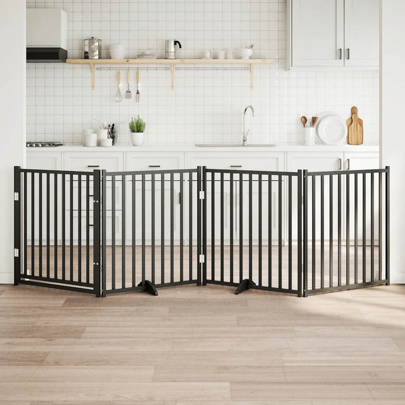 Load image into Gallery viewer, Vidaxl hondenhek inklapbaar 4 panelen 320 cm massief vurenhout zwart
