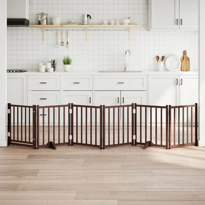 Load image into Gallery viewer, Vidaxl hondenhek inklapbaar 6panelen 300cm massief vurenhout bruin eik
