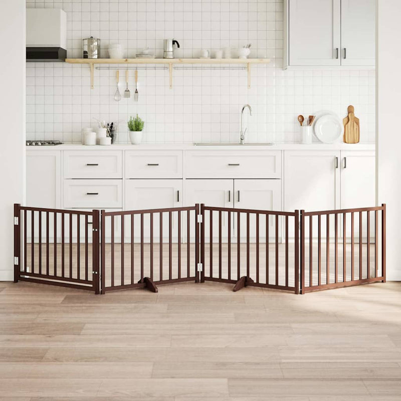 Load image into Gallery viewer, Vidaxl hondenhek inklapbaar 4panelen 320cm massief vurenhout bruin eik
