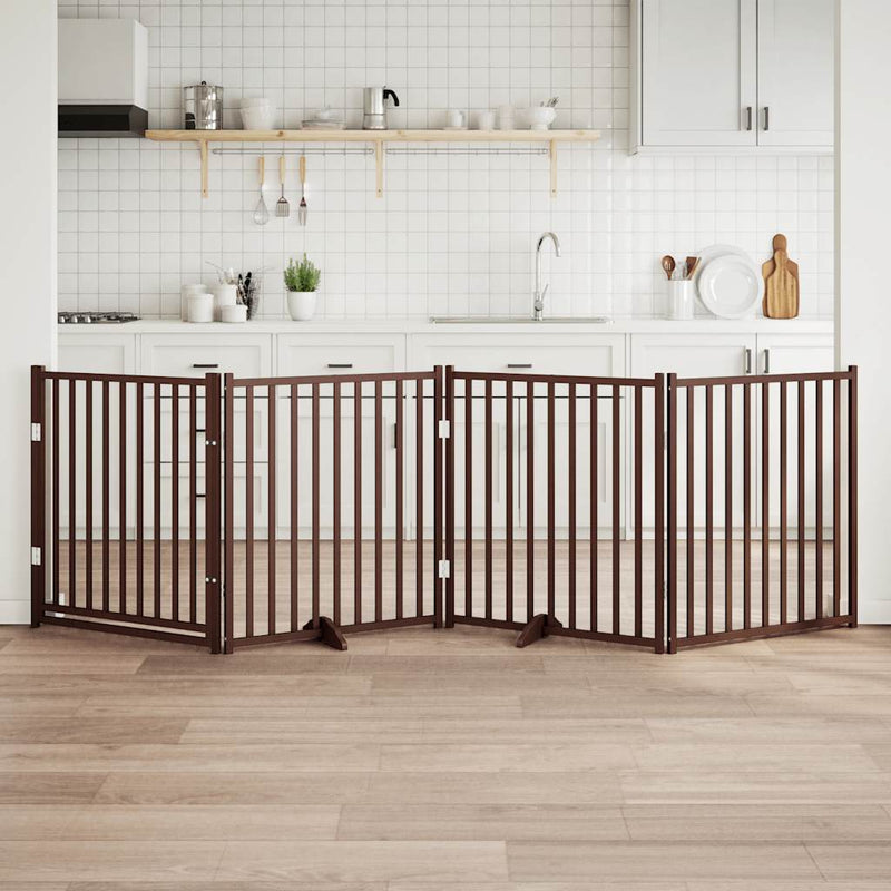 Load image into Gallery viewer, Vidaxl hondenhek inklapbaar 4panelen 320cm massief vurenhout bruin eik
