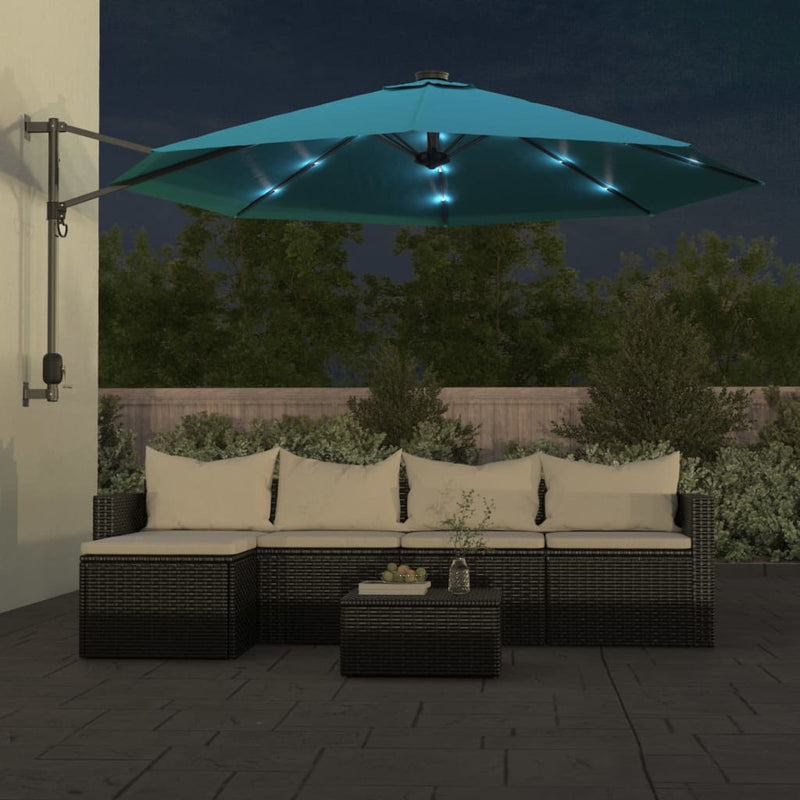 Load image into Gallery viewer, Vidaxl wandparasol met leds 290 cm zeeblauw
