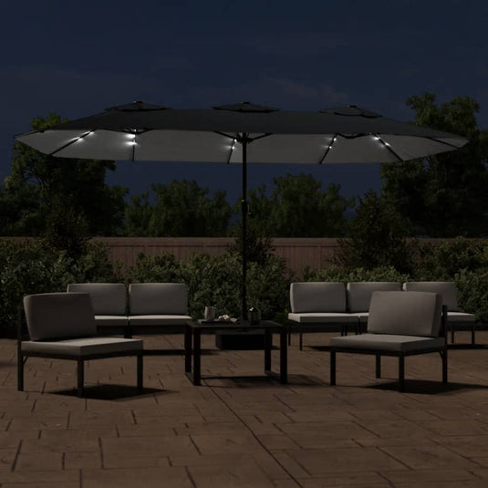 VidaXL Parasol dubbel dak met LED 449x245 cm zwart