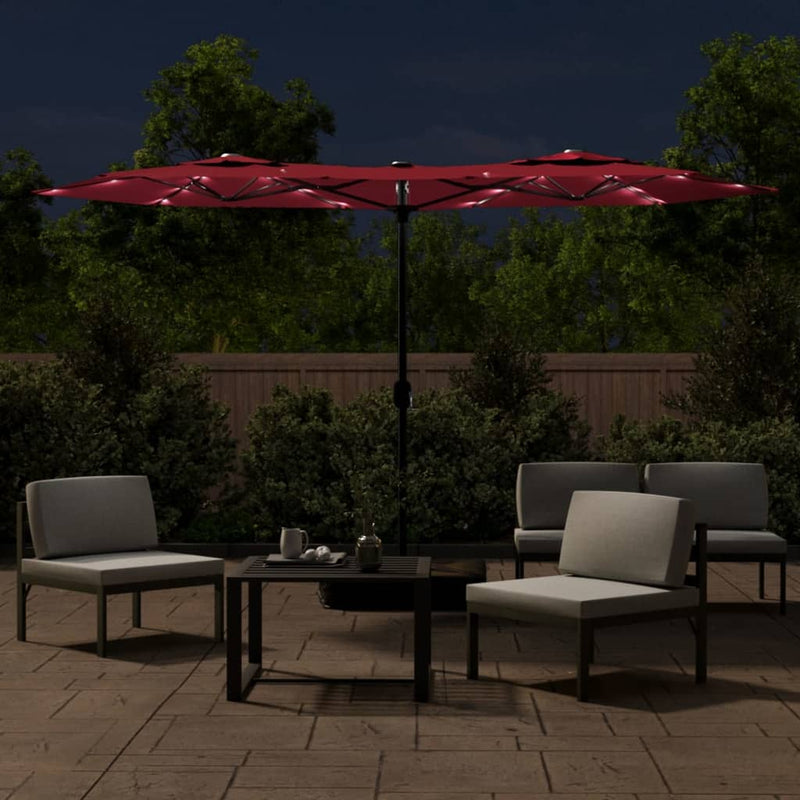 Load image into Gallery viewer, Vidaxl parasol dubbel dak met led 316x145 cm bordeauxrood
