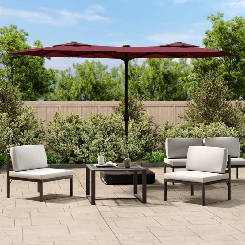 Load image into Gallery viewer, Vidaxl parasol dubbel dak met led 316x145 cm bordeauxrood
