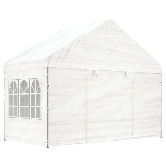 VidaXL Prieel met dak 11,15x4,08x3,22 m polyetheen wit