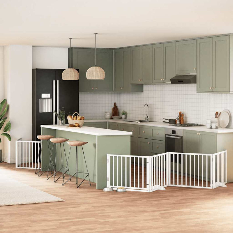 Afbeelding laden in galerijviewer, Vidaxl hondenhek inklapbaar met deur 6 panelen 480 cm populierhout wit
