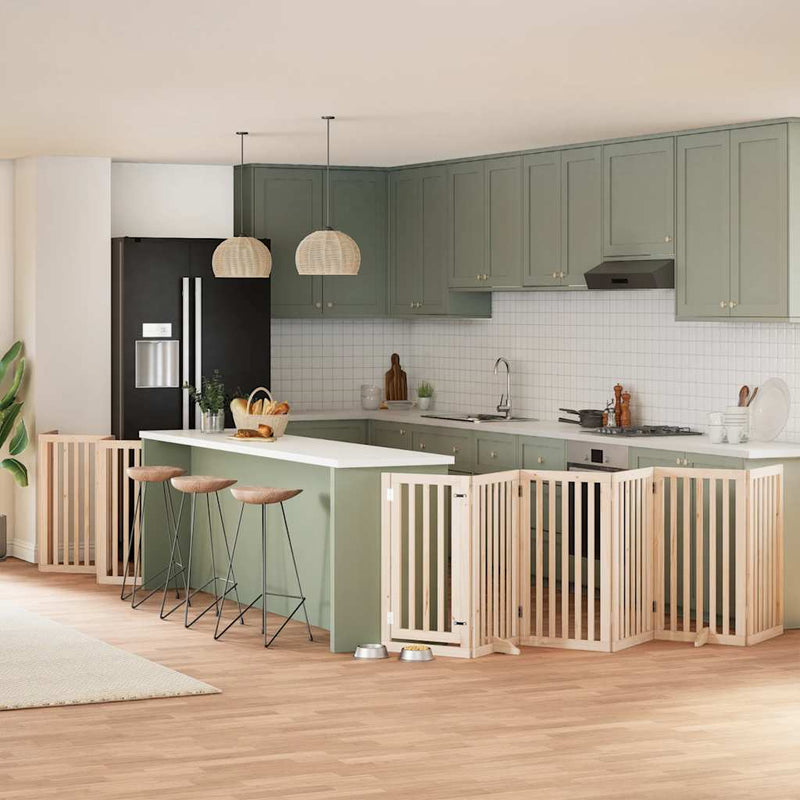 Afbeelding laden in galerijviewer, Vidaxl hondenhek inklapbaar met deur 15 panelen 750 cm populierenhout
