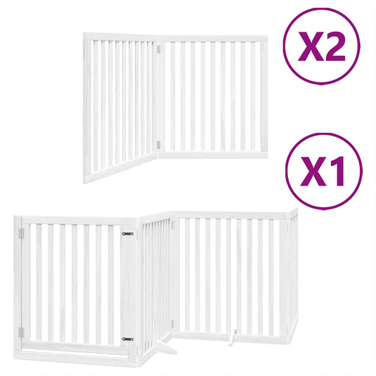 Vidaxl hondenhek inklapbaar met deur 8 panelen 640 cm populierhout wit