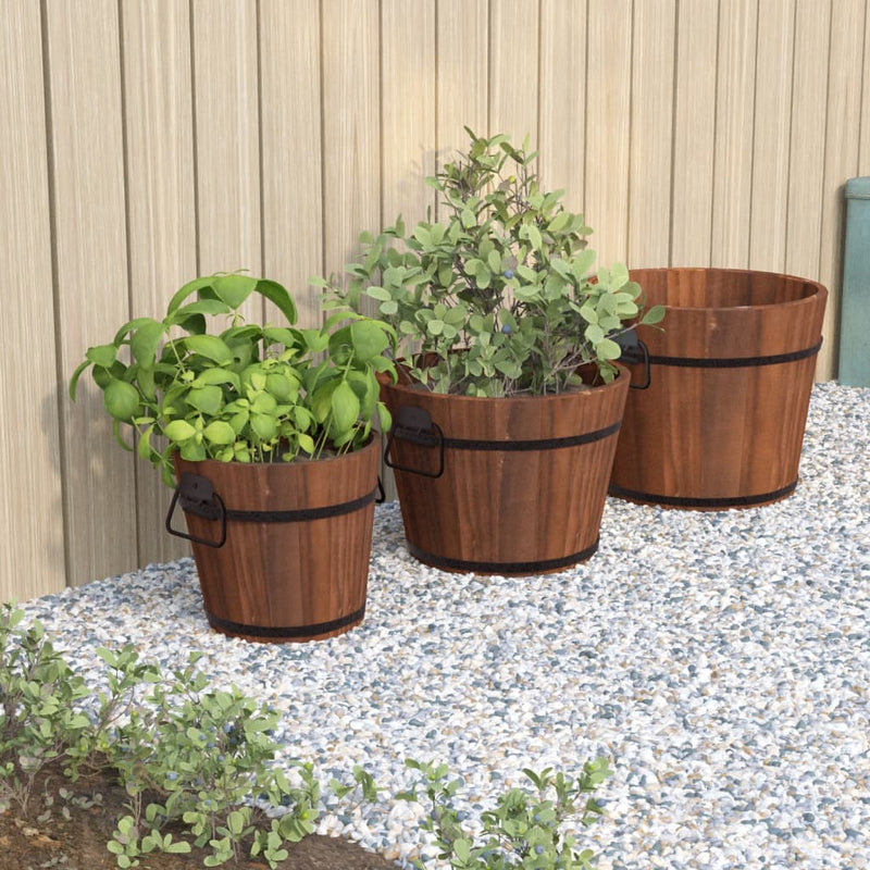 Load image into Gallery viewer, Vidaxl plantenbakset houten emmer 3-delig massief vurenhout
