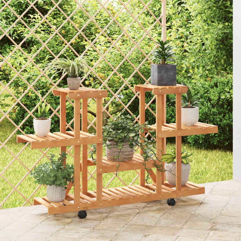 Load image into Gallery viewer, Vidaxl plantenstandaard met wielen 110x25x78 cm massief vurenhout
