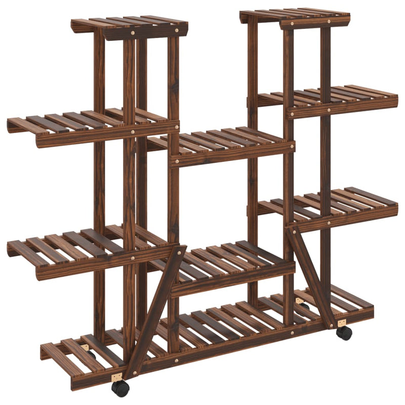 Load image into Gallery viewer, Vidaxl plantenstandaard met wielen 110x25x115 cm massief vurenhout
