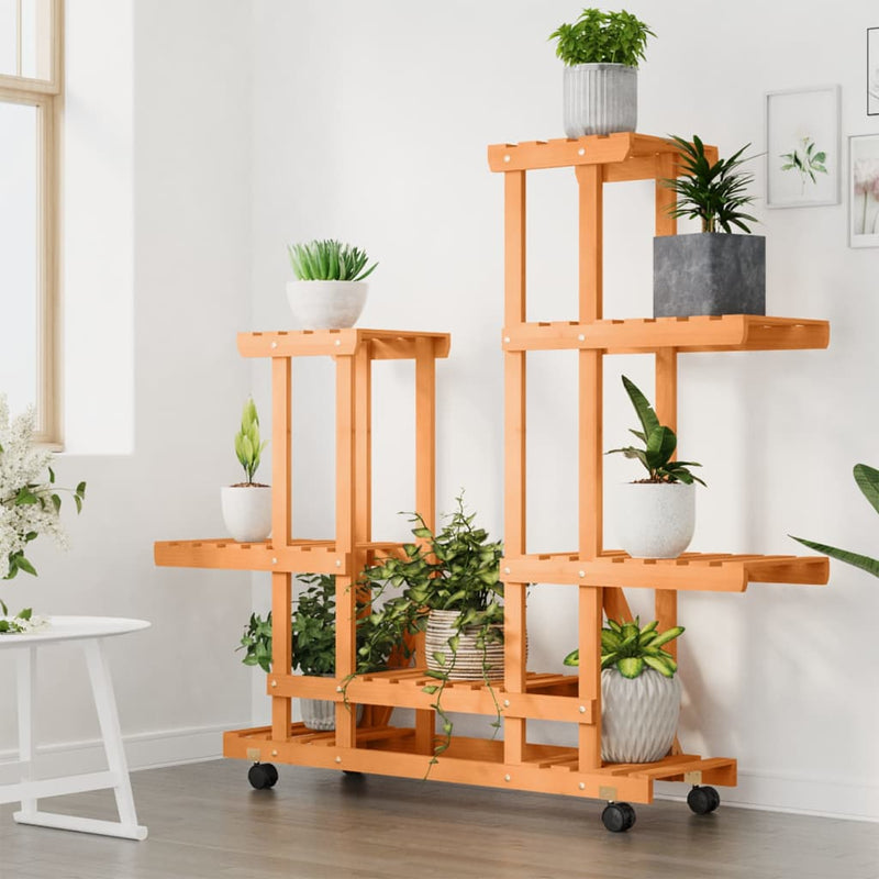 Afbeelding laden in galerijviewer, Vidaxl plantenstandaard met wielen 95x25x101 cm massief vurenhout
