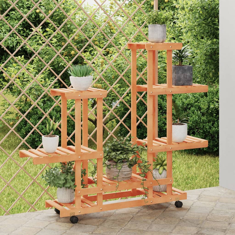Afbeelding laden in galerijviewer, Vidaxl plantenstandaard met wielen 95x25x101 cm massief vurenhout

