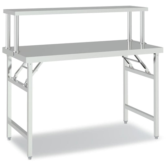 Vidaxl keukenwerktafel met bovenschap 120x60x115 cm roestvrij staal