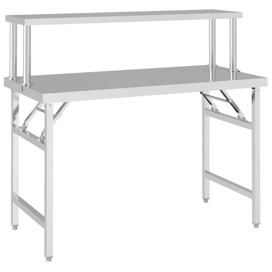 Vidaxl keukenwerktafel met bovenschap 120x60x115 cm roestvrij staal