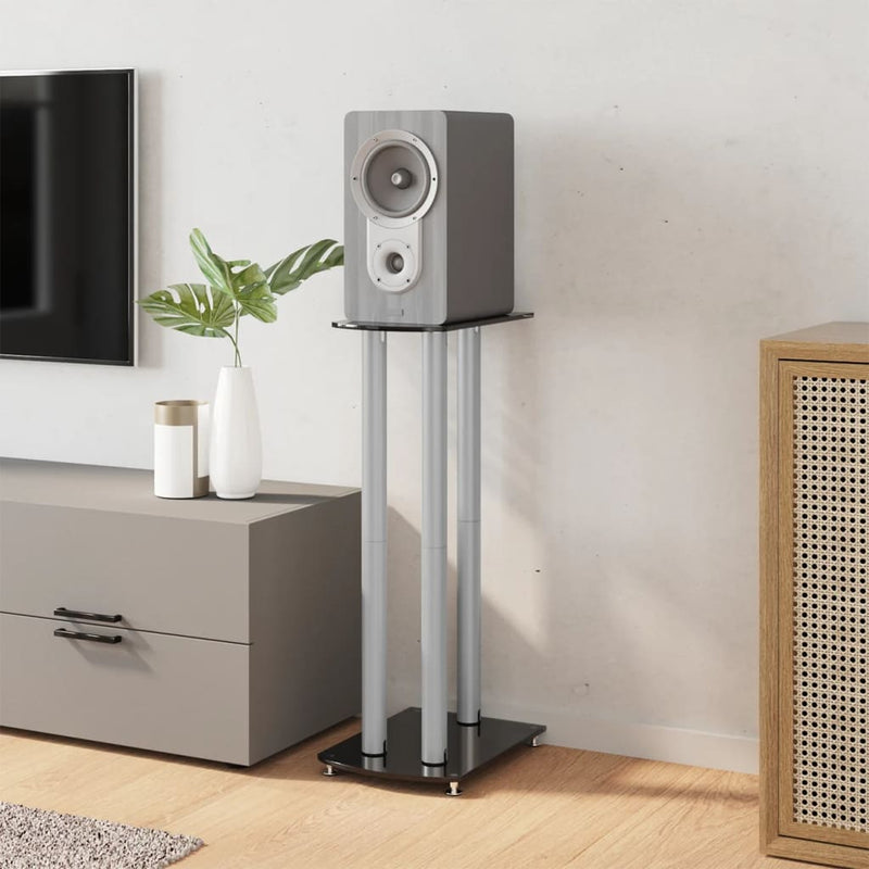 Load image into Gallery viewer, Vidaxl luidsprekerstandaards 2 st 3 pijlers gehard glas zwart zilver
