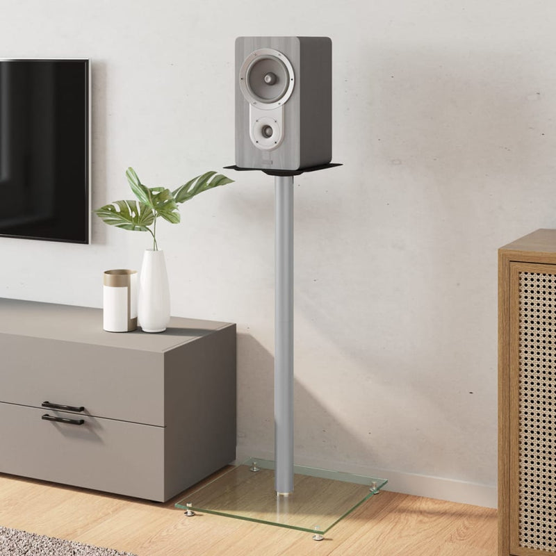 Load image into Gallery viewer, Vidaxl luidsprekerstandaards 2 st 1 pijler gehard glas zilverkleurig
