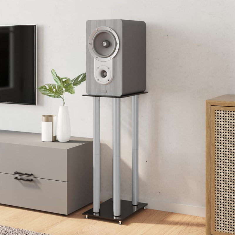 Load image into Gallery viewer, Vidaxl luidsprekerstandaards 2 st 4 pijlers gehard glas zwart zilver
