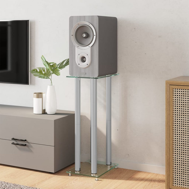 Load image into Gallery viewer, Vidaxl luidsprekerstandaards 2 st 4 pijlers gehard glas zilverkleurig
