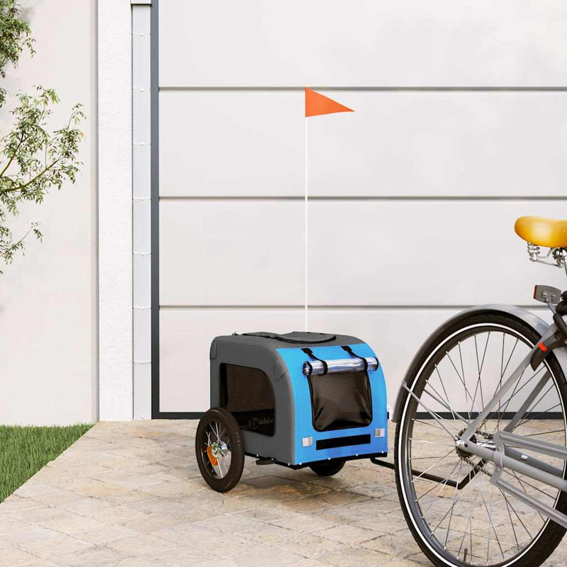 Afbeelding laden in galerijviewer, Vidaxl hondenfietstrailer oxford stof en ijzer blauw en grijs
