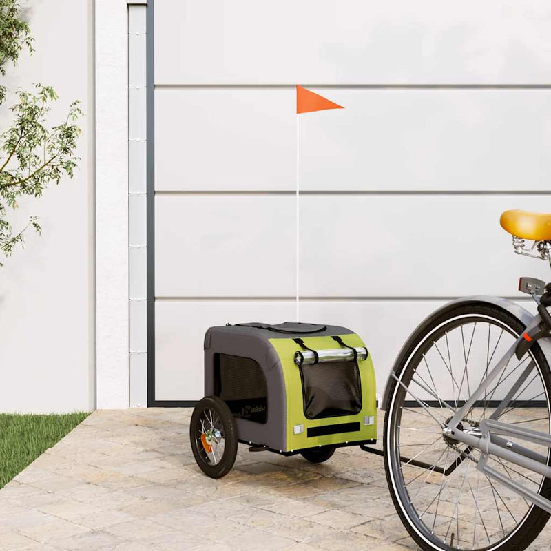 Afbeelding laden in galerijviewer, Vidaxl hondenfietstrailer oxford stof en ijzer groen en grijs
