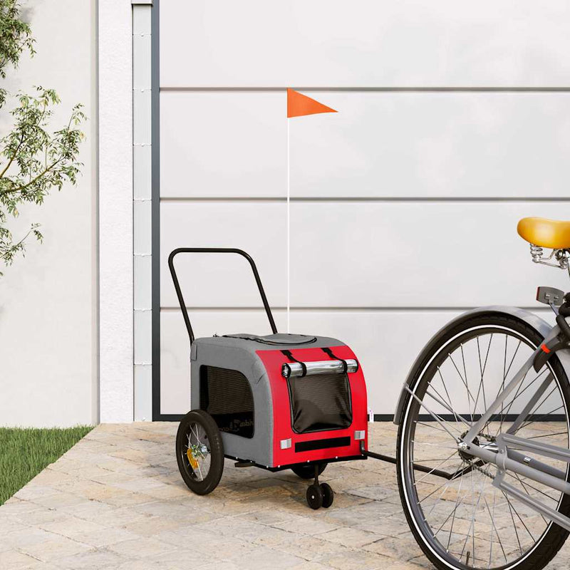 Afbeelding laden in galerijviewer, Vidaxl fietskar voor huisdieren rood en grijs 124,5 x 63,5 x 53 cm
