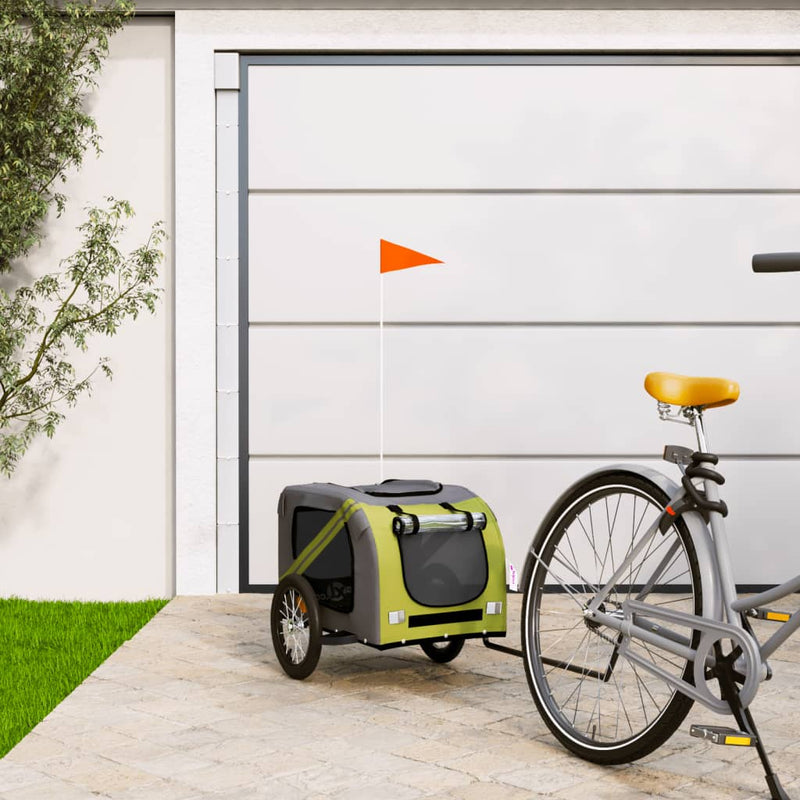 Afbeelding laden in galerijviewer, Vidaxl hondenfietstrailer oxford stof en ijzer groen en grijs
