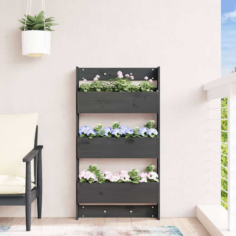 Load image into Gallery viewer, Vidaxl plantenbak wandmontage 3-laags 60x18,5x110 cm grenenhout grijs
