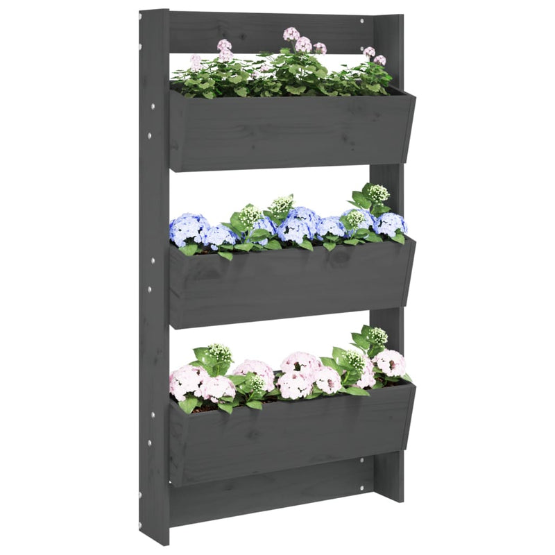 Load image into Gallery viewer, Vidaxl plantenbak wandmontage 3-laags 60x18,5x110 cm grenenhout grijs
